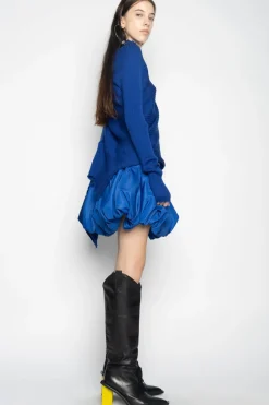BLUE DRAPED JUMPER IN MERINO KNIT