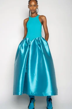 BLUE DRESS WITH TANK TOP SCOOPED