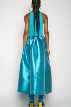 BLUE DRESS WITH TANK TOP SCOOPED