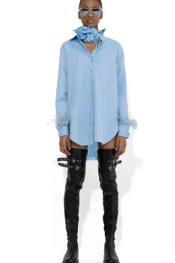 BLUE FEATHER CUFF SHIRT