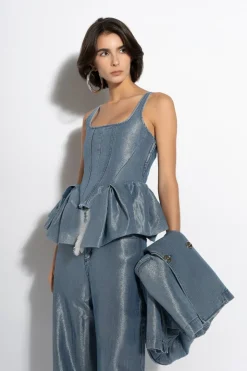 BLUE LUREX FITTED CORSET