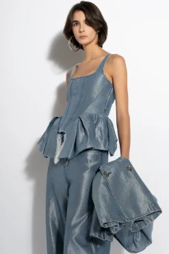 BLUE LUREX FITTED CORSET
