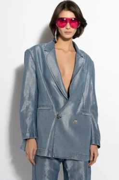 BLUE LUREX OVERSIZED BLAZER