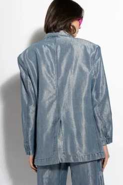 BLUE LUREX OVERSIZED BLAZER