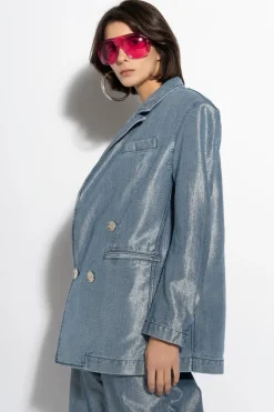 BLUE LUREX OVERSIZED BLAZER