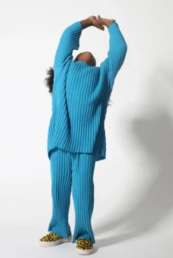 BLUE MERINO KNIT TROUSERS