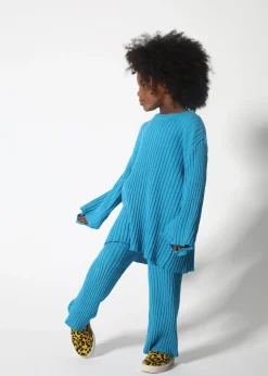 BLUE MERINO KNIT TROUSERS