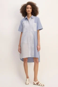 BLUE PATCHWORK SHIRT DRESS