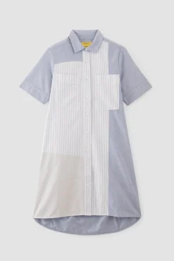 BLUE PATCHWORK SHIRT DRESS