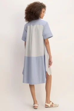BLUE PATCHWORK SHIRT DRESS