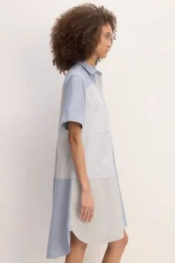 BLUE PATCHWORK SHIRT DRESS