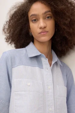 BLUE PATCHWORK SHIRT DRESS