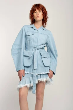 BLUE ROUND SLEEVE MULTI POCKET JACKET