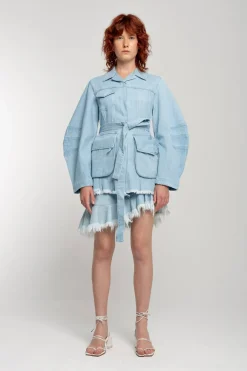 BLUE ROUND SLEEVE MULTI POCKET JACKET