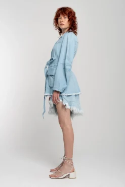 BLUE ROUND SLEEVE MULTI POCKET JACKET