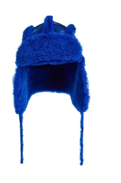 BLUE SHINY LEATHER EAR COVER HAT