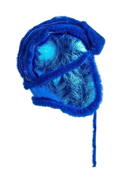 BLUE SHINY LEATHER EAR COVER HAT