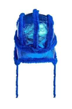 BLUE SHINY LEATHER EAR COVER HAT