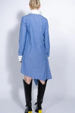 BLUE STRIPED SHIRT DRESS WITH SIDE BOW