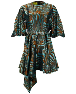 BLUE ZEBRA BROCADE BALLOON SLEEVE DRESS