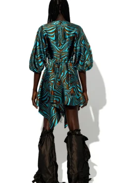 BLUE ZEBRA BROCADE BALLOON SLEEVE DRESS