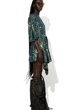 BLUE ZEBRA BROCADE BALLOON SLEEVE DRESS