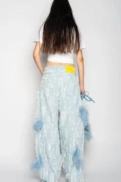 BOYFRIEND TROUSERS IN SHREDDED LIGHT BLUE DENIM