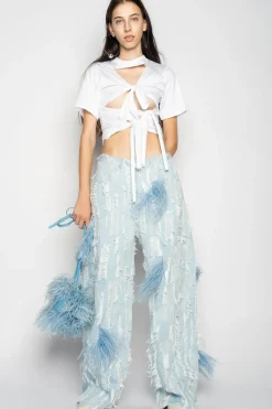 BOYFRIEND TROUSERS IN SHREDDED LIGHT BLUE DENIM