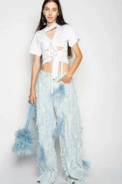 BOYFRIEND TROUSERS IN SHREDDED LIGHT BLUE DENIM