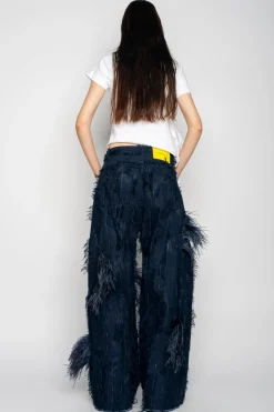 BOYFRIEND TROUSERS IN SHREDDED NAVY DENIM