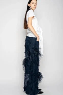 BOYFRIEND TROUSERS IN SHREDDED NAVY DENIM