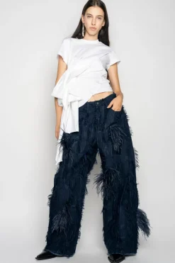 BOYFRIEND TROUSERS IN SHREDDED NAVY DENIM