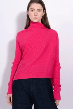 BRIGHT PINK DRAPED JUMPER IN MERINO KNIT