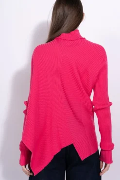 BRIGHT PINK DRAPED JUMPER IN MERINO KNIT
