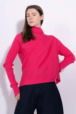 BRIGHT PINK DRAPED JUMPER IN MERINO KNIT