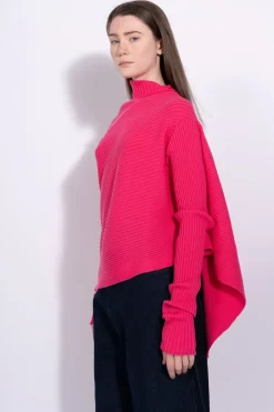 BRIGHT PINK DRAPED JUMPER IN MERINO KNIT