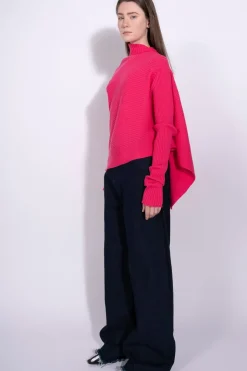 BRIGHT PINK DRAPED JUMPER IN MERINO KNIT
