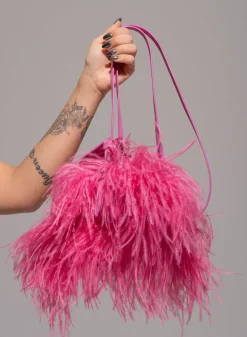 BRIGHT PINK FEATHER BAG