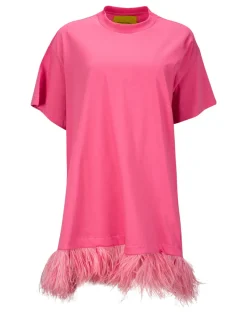 BRIGHT PINK FEATHER HEM T-SHIRT DRESS