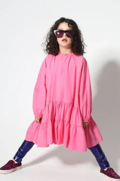 BRIGHT PINK LOOSE GATHERED DRESS
