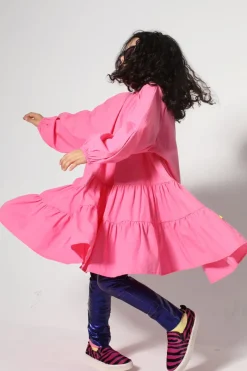 BRIGHT PINK LOOSE GATHERED DRESS
