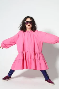 BRIGHT PINK LOOSE GATHERED DRESS