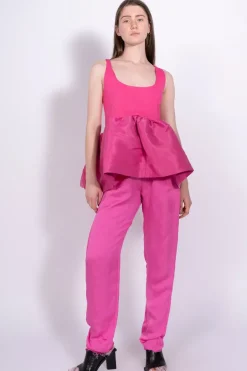 BRIGHT PINK SLEEVELESS PUFF HEM TOP