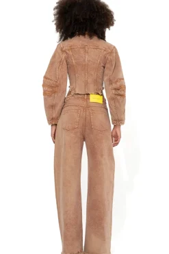 BROWN ROUND SLEEVE CROPPED JACKET