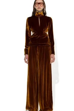 BROWN VELVET OPEN BACK TURTLENECK
