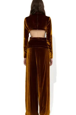 BROWN VELVET OPEN BACK TURTLENECK