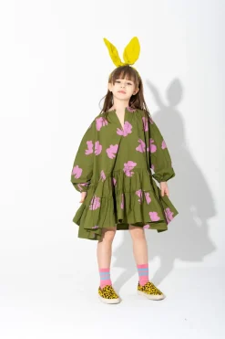 BUNNY PRINT GATHERED DRESS