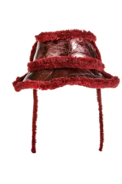 BURGUNDY SHINY LEATHER BUCKET HAT