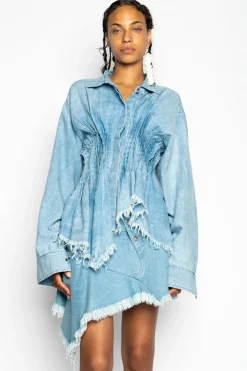 CHAMBRAY PLEATED SHIRT