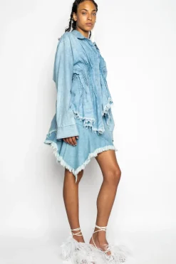 CHAMBRAY PLEATED SHIRT